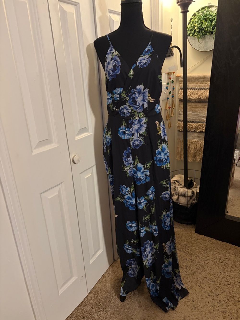 Yumi Kim Black Jumpsuit with Blue Floral Print